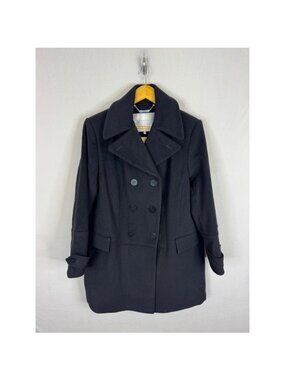 Windsmoor by Paul Costelloe Black Wool Cashmere Pea Coat Double Breasted 14